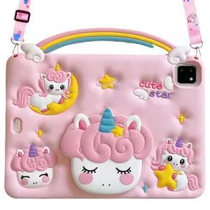 Pink Cute Unicorn iPad Case with Hidden Stand, Lovely for Girls Women, Anti-Drop Strap i Pad Protective Case Cover, Tablet Casing, Compatible with iPad A16 Pro Air 4-7, M2/m3 Air, Samsung Galaxy Tab A7/A8/A9/A11+ Tablets