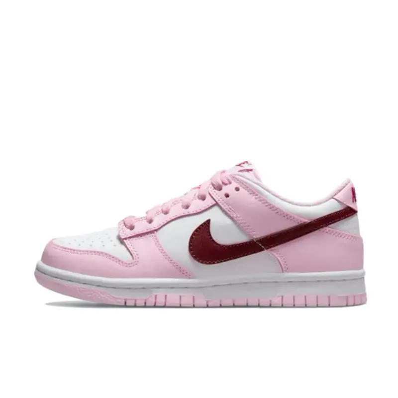 Nike Dunk Low Pink Foam-Red-White Colorblock Sneakers - Youth/Women’s Daily Casual Walking Sports Footwear