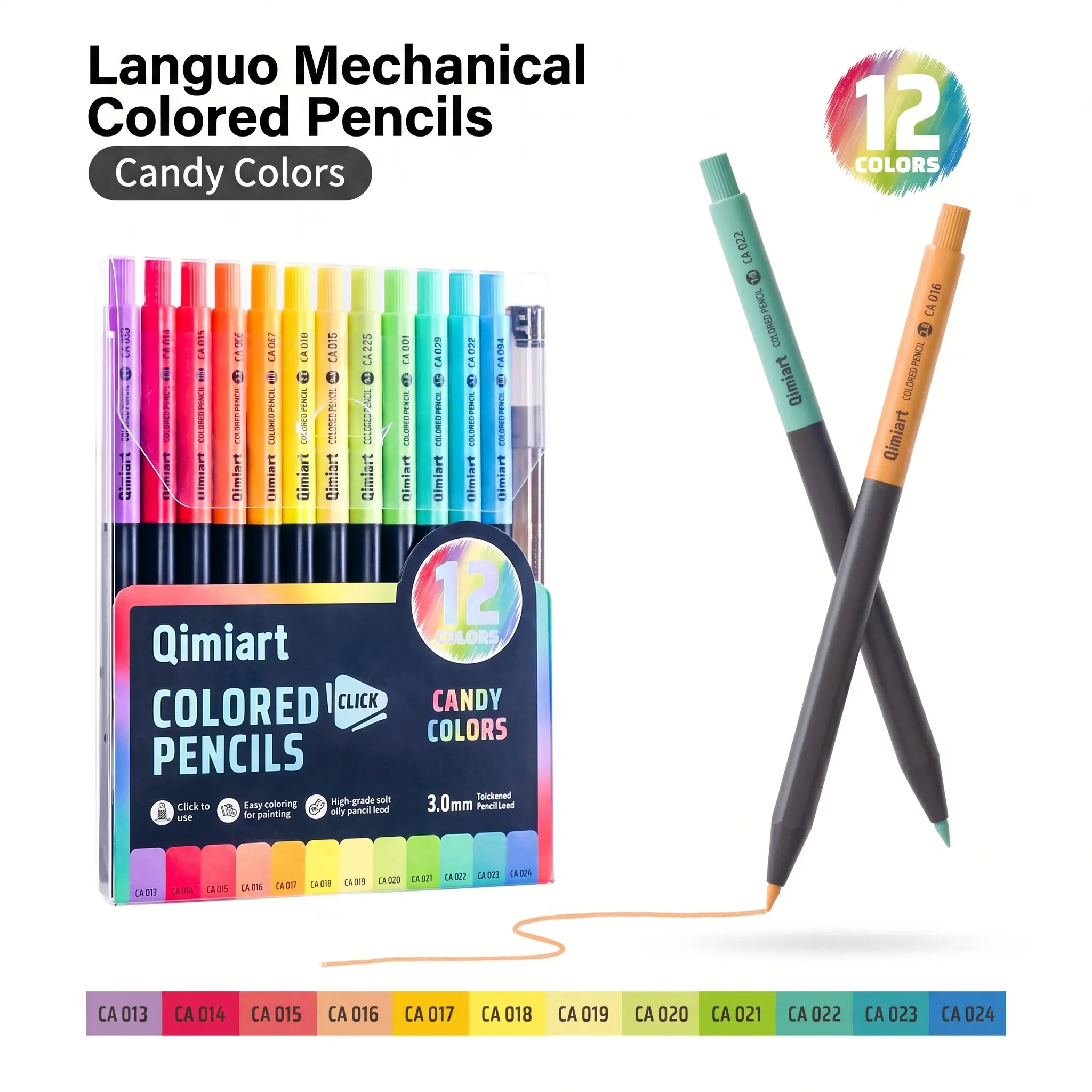 Languo 12 Color Mechanical Colored Pencils, Candy/Vintage/Basic Colors, 1 Sharpener Included, 3.0mm Lead, Stylish Barrel Design for Drawing, Sketching, Journaling Coloring Books