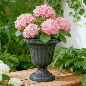 Classic Traditional Vintage Black Plastic Urn Planter Tall Indoor Outdoor Garden Decor Durable Weather Resistant Plant Pot for Patio Balcony Lawn Home Decoration Elegant Curved Design with Sturdy Base, Classic Vintage Look,summervibes
