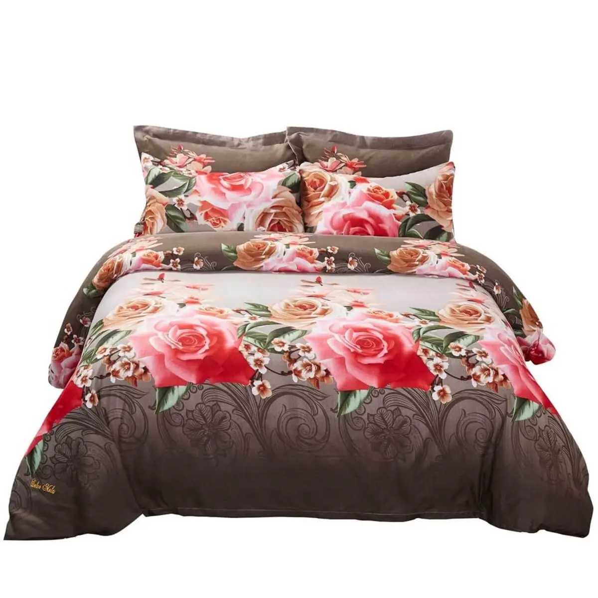 212 MAIN Reptile & Amphibian Floral Motif Duvet Cover Set - Queen Size (Mattress Fit), 6-Piece Reversible Polyester-Mix Microfiber Cotton, Rose Medley Modern Print, Hidden Snaps, Bedroom Bedding Set, Bridal Shower Gift