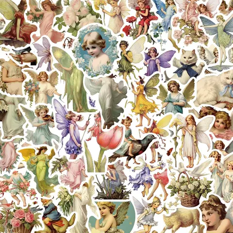 Vintage Fairy Pattern Sticker, 50pcs/set Retro Fairy Tale Classic Vintage Sticker, DIY Decorative Sticker for Laptop, Phone, Luggage, Scrapbook