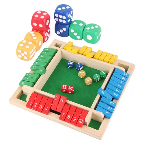 Hatwoo 8.7in Shut the Box Dice Game, Classic 4-Player Wooden Flip Board Game with 10 Numbers, Family Friends Internative Tabletop Game for Party Birthday Leisure Time, Strategy Game Number Learning