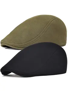 2Pack Men's Flat Cap Gatsby Newsboy Lvy Irish Hats Driving Cabbie Hunting Cap Premium Fitted Cap Flat Design Hat
