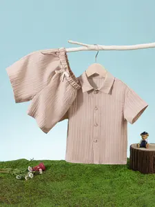 Boys' Short Sleeve Shirt Shorts 2Pcs Sets, Striped Preppy Style Summer, Casual Fashion for Ages 3-8, Perfect for School or Outdoor Activities