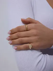 14K Gold Plated Signet Ring for Women - Pinky Ring with Round Cubic Zirconia - Dainty Signet Rings - Trendy Fashion Jewelry