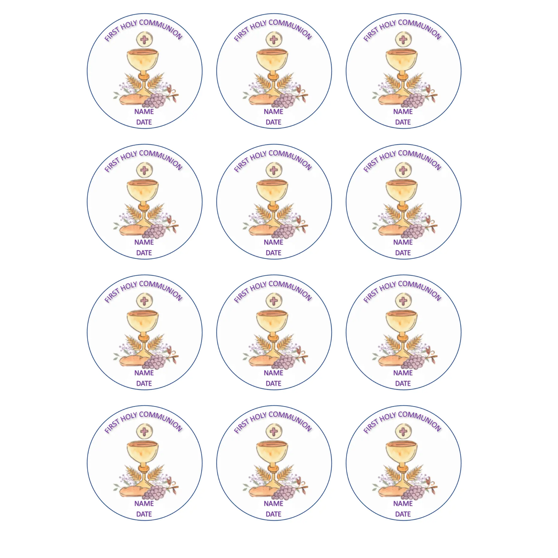 First Communion Edible Dessert & Drink Topper Decor Set - 12 Pre-Cut Photo Images, Multiple Sizes Available