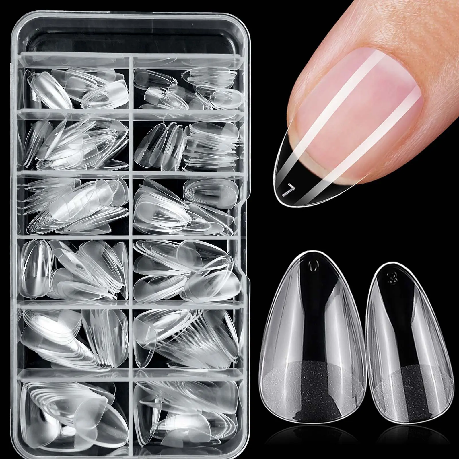Short Almond Fake Nail Tips, 240pcs/box Clear Fake Nails for Nail Salon, Nail Extension, Press on Nails Making, Professional Manicure Accessories, Nail Extension Kit