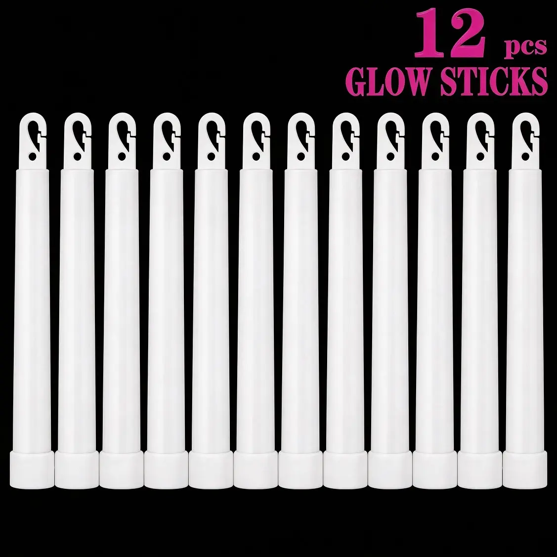 12 Bright Fluorescent Sticks (lock Buckle), 12-Hour Super Bright, Camping, Outdoor, Adventure, Diving, Party, Wedding, Emergencies, Pe Material, No Batteries Needed