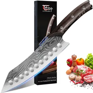 【TikTokShopJumpstart】SYOKAMI 8.2 Inch Kiritsuke knife, Japanese Style High Carbon Steel Chef Knife, Razor Sharp for Precision Cutting, Damascus Pattern, Ergonomic Full Tang Wood Handle, Cooking Gifts, Valentines Day Gift