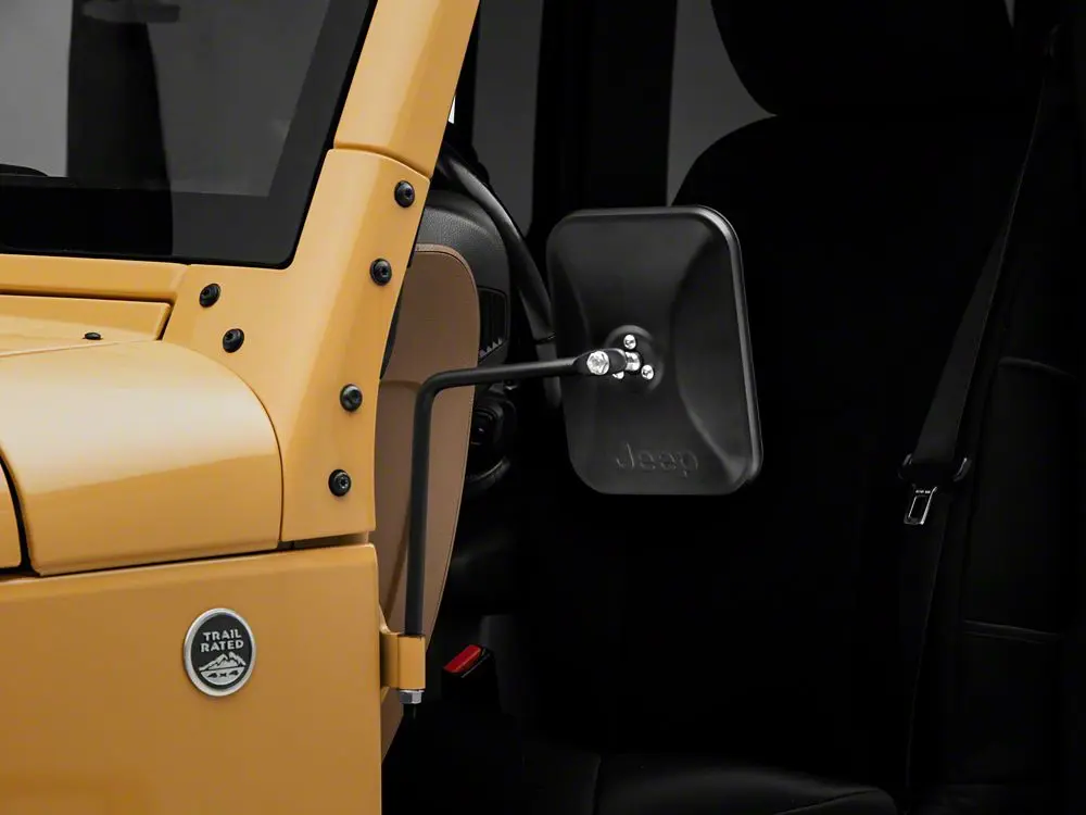Jeep Licensed by RedRock Rectangular Adventure Mirrors with Embossed Jeep Logo; Textured Black (76-25 Jeep CJ7, Wrangler YJ, TJ, JK & JL)