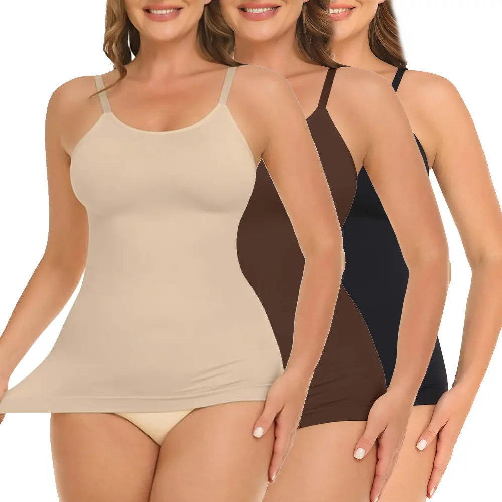 Women's Nylon Minimalist Sleeveless Round Neck Cami Tank Top - Tops Women, Tummy Control Shapewear with Adjustable Spaghetti Straps, Sizes S-3XL