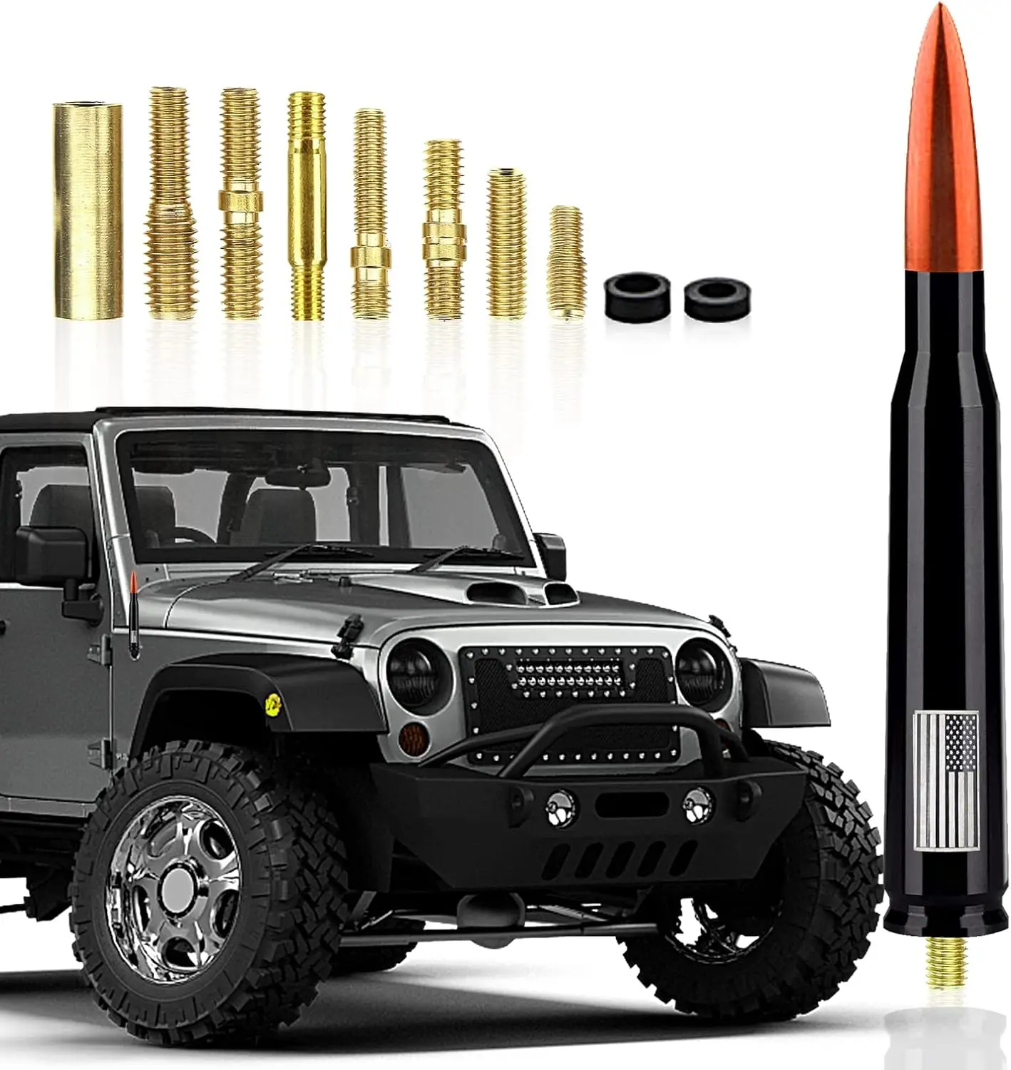1 PC Bullet Shape Car Truck Antenna Mast with Metal Parts, 5.4" Automobile Antenna, Compatible with GM Chevy Silverado 1500-3500 HD/Avalanche, GMC Sierra 1500-3500 (American Flag Orange#110)