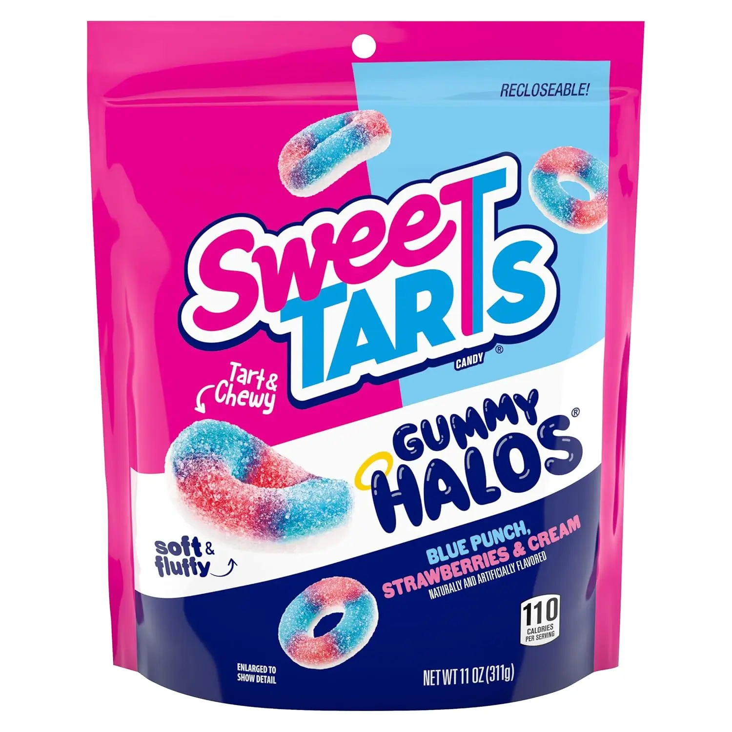 Halos, Candy, Blue Punch and Strawberries and Cream, Tart and Chewy, Soft and Fluffy, 11 oz