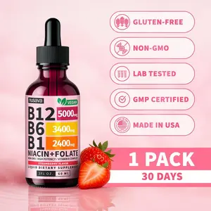 Vitamin B12 Liquid Supplement Drops with B6, B1, Niacin & Folate - Edible Support for Energy, Brain & Heart, Non-GMO & Gluten-Free, 4 FI Oz