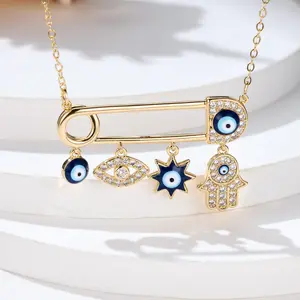 Fashion Versatile Paperclip Necklace for Women, Light Luxury Trendy Heart Moon Star Evil Eye Collarbone Chain Accessory
