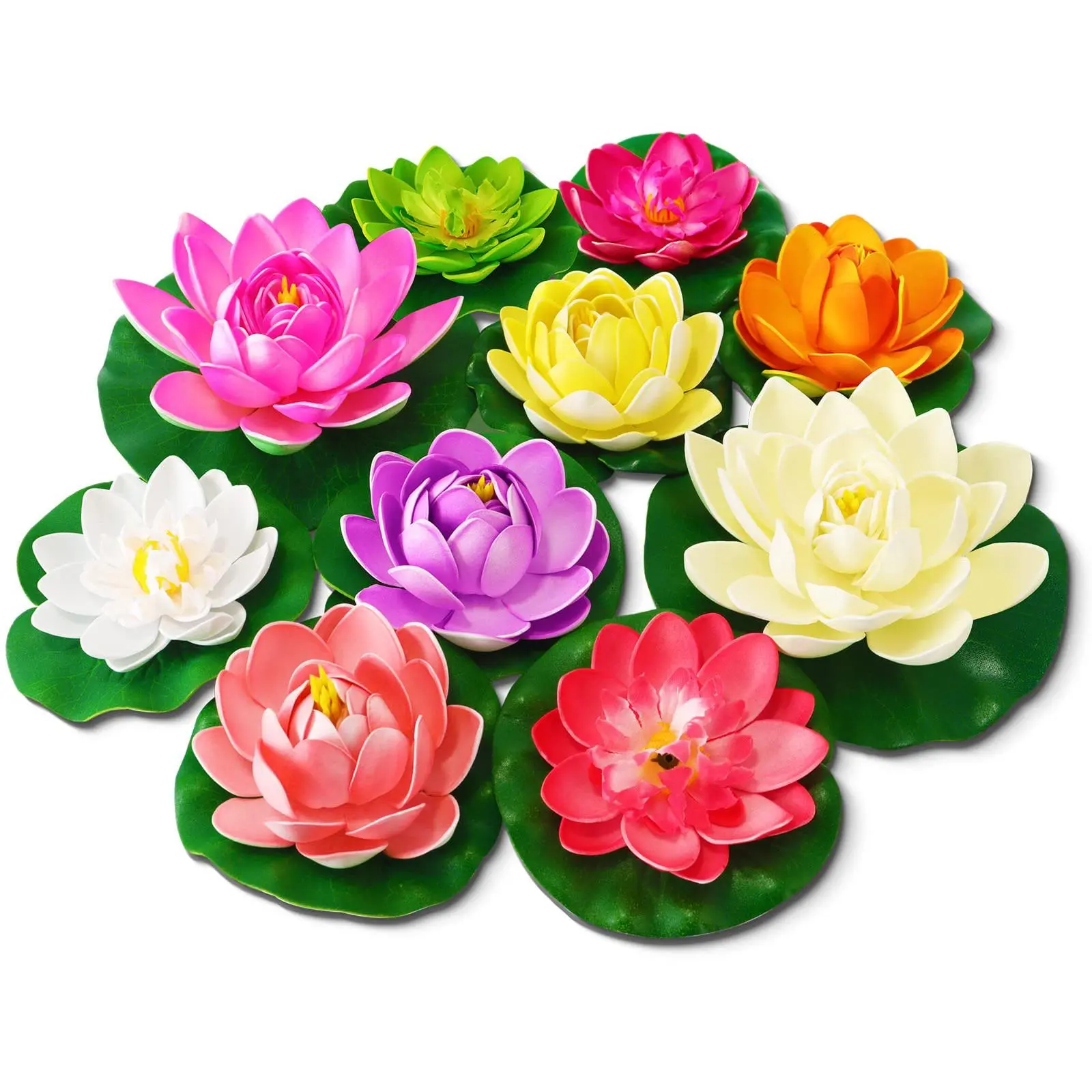Artificial Lotus Flowers Water Lilies for Pond Pool, 10 Pcs Floating Foam Lotus Flowers with Lily Pads, 4" and 6" Large Water Lilies for Fountain Garden Decoration, Artificial Outdoor Flowers, Floral Decoration