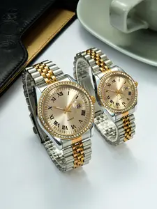 Couple Watch Set, Rhinestone Decorated Analog Stainless Steel Quartz Watch for Women & Men, Fashionable Stylish Watch, Trendy All-match & Exquisite Watch Set for Birthday Gift, with Box, Christmas Gifts for Girlfriend Valentine's Day, Gift for Her