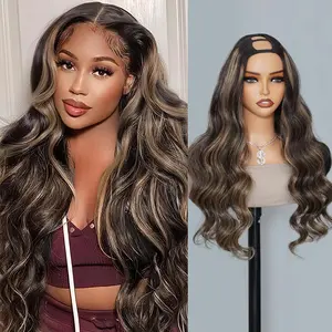Recool Hair U Part Highlight Balayage/Brown Wig Human Hair Body Wave/Straight Wig 180% Density Colored Wigs for Women Real Scalp Beginner Friendly Elastic Drawstring 100% Human Hair#TikTokShopBlackFriday