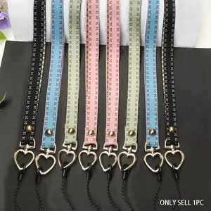 Cute Heart-Shaped Button Lanyard, Universal Phone Strap, Patterned Hanging Rope, ID Card Holder, School Campus Card Lanyard
