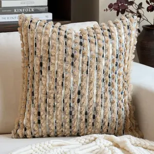 Boho Chenille Tufted Pillow Cover 20x20 Inch, Decorative Square Throw Pillow Cover Neutral Pillowcase for Couch Bedroom Living Room, Brown Blue