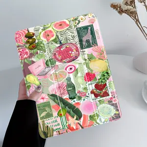 Summer dopamine tropical collage pattern, with adjustable stand and pen slot, foldable anti slip TPU protective cover, suitable for Samsung, iPad mini, iPad Air, iPad Pro/iPad 10th generation, 11th generation and other series of iPad protective covers