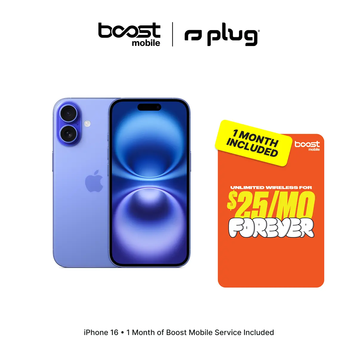 Refurbished Apple iPhone 16 (Unlocked) + 1 Month of Unlimited Boost Mobile Service Included - Good Condition with 1-Year Warranty by Plug Refurbished Apple iPhone 16 (Unlocked) + 1 Month of Unlimited Boost Mobile Service Included - Good Condition with 1-Year Warranty by Plug