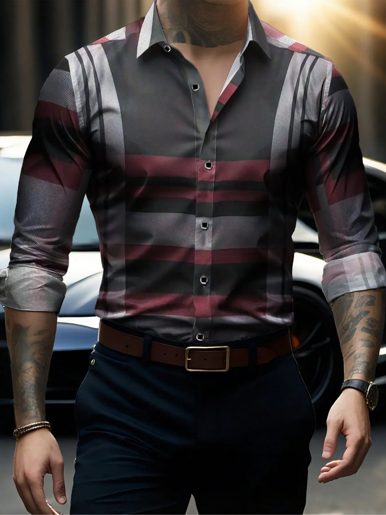 Men's Long Sleeve Casual Striped Fitted Button Front Collared Shirt, Fashion Simple Design, Perfect for Dating & Social Events, Ideal for Spring Summer Autumn Seasons Cs215