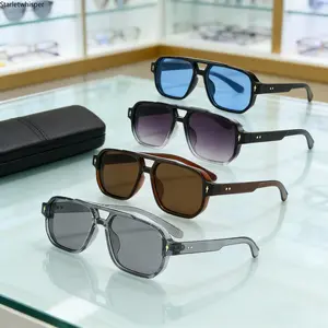 4-Pack  Retro Double Bridge Square Sunglasses - Unisex, Fashionable Luxury Design with Rivets, Trending Shades, UV400 Protective Lenses