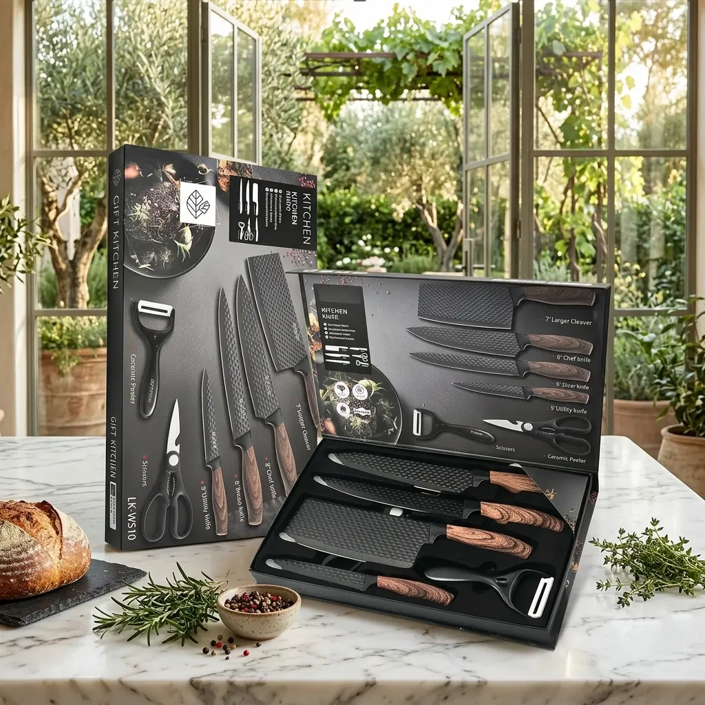 6-piece professional kitchen knife set with gift box, sharp meat cutting knife, non stick stainless steel, sharp chef knife set for chef cooking#DealsForYouDays