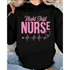 100% Cotton Pink Nurse Hoodie – Long Sleeve Funny Night Shift Nursing Week Shirt