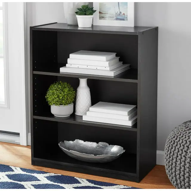 3-Shelf Bookcase with Adjustable Shelves,True Black Oak 3-Shelf Bookcase with Adjustable Shelves,True Black Oak