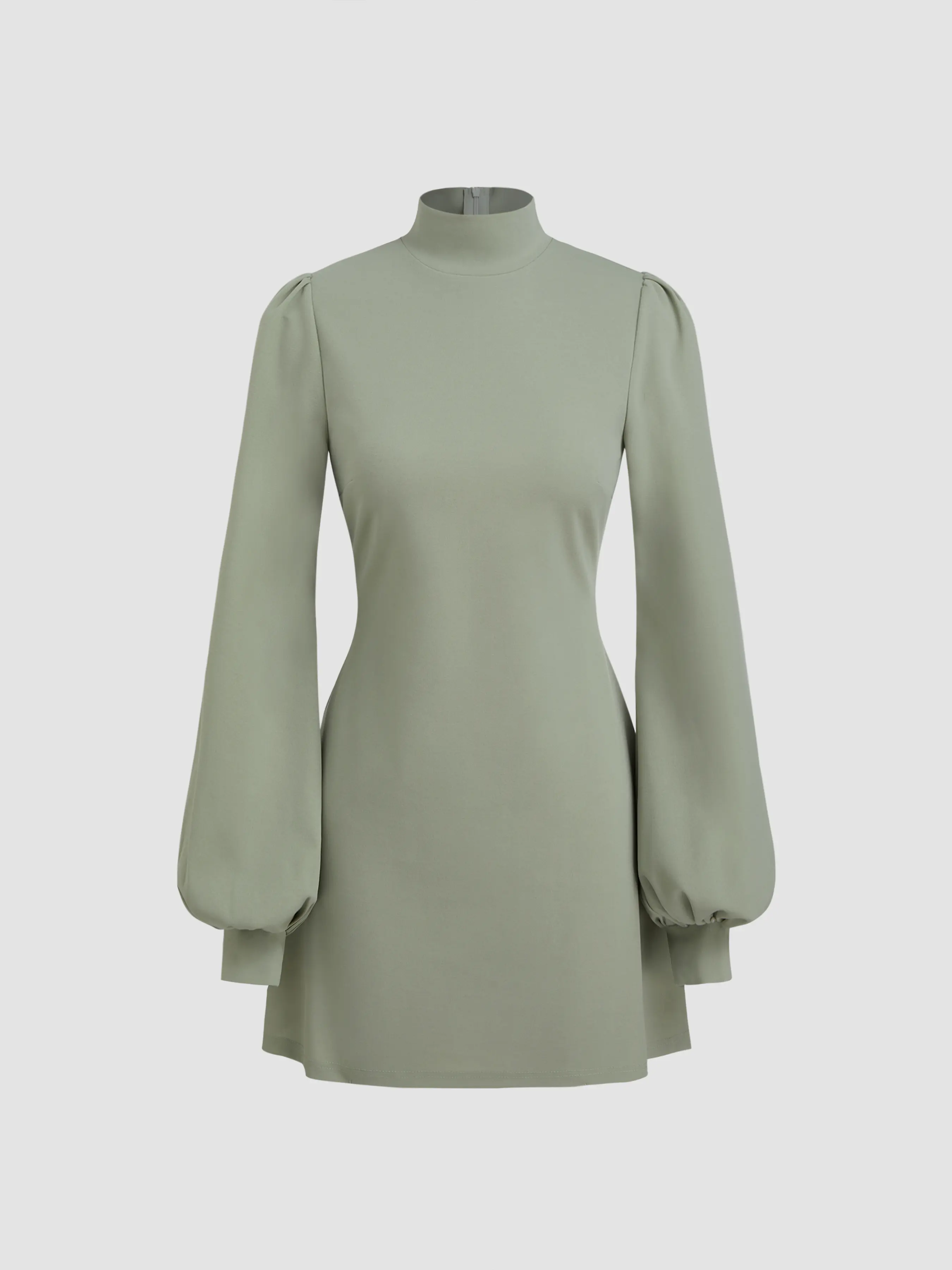 Cider Women's Elegant Long Puff Sleeve Mini Dress, Chic Solid High Neck with Tiered Ruffles for Casual Wear, Long Sleeve, Knitting