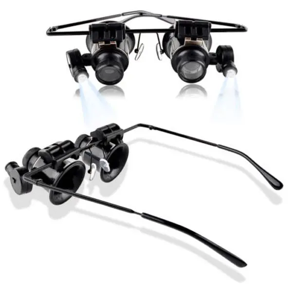 GTE 20X Double-Lighted LED Glass Magnifying Glasses, Adjustable Hands-Free Multi-Functional Loupe for Jewelry Findings, Precious Metals, Multi-Functional Magnifying Glasses