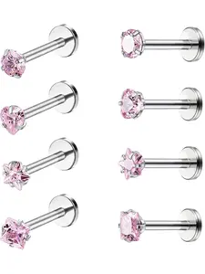 16G Internally Threaded Labret Stud Lip Rings Medusa Piercing 316L Stainless Steel CZ Cartilage Tragus Piercing Jewelry Forward Helix Earrings Nose Piercing 6mm 8mm 10mm