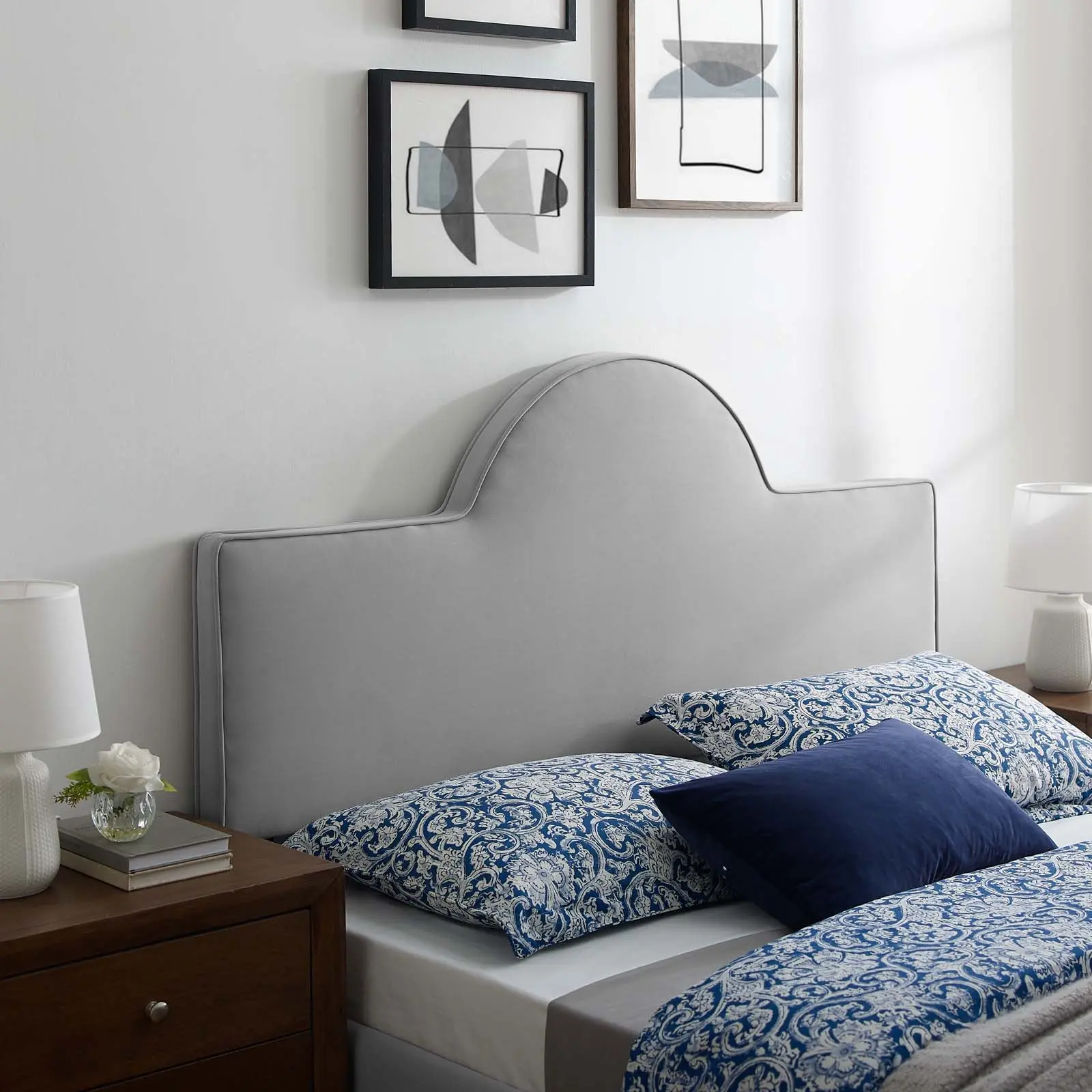 Modway Dawn Twin Upholstered Performance Velvet Headboard - Light Gray, Padded Foam, Glam Design for Guest Bedroom & College Dorm