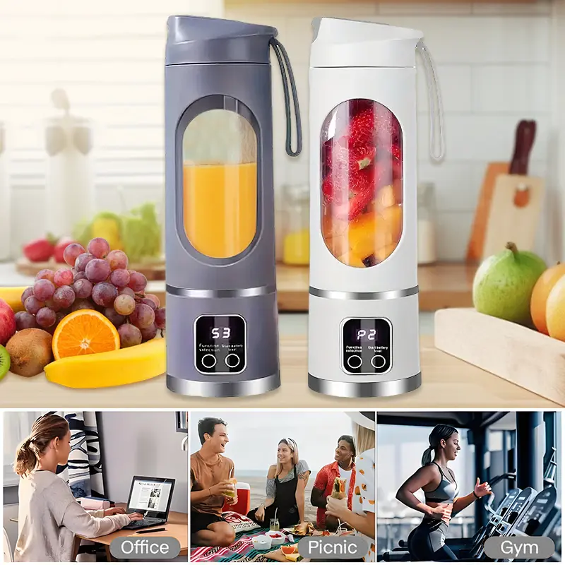 【SummerVibes】Portable Juicer, USB Rechargeable Fruit & Vegetable Juicer with LED Display, Fruit Juicer for Home Office Outdoor Camping, Ice Maker Machine, Gift