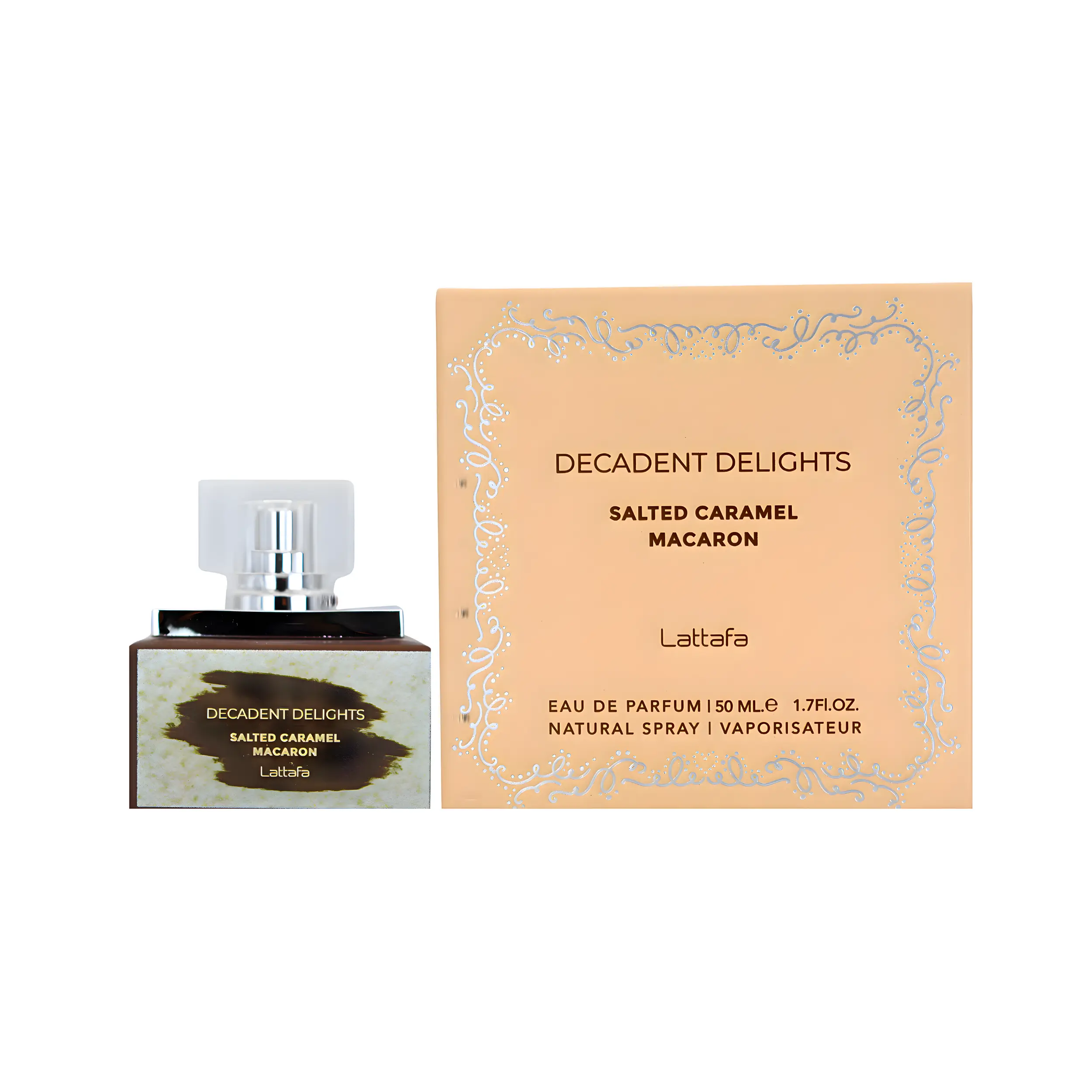 Lattafa Decadent Delights Macaron Salted Caramel EDP, a Sweet and Salty Gourmand Unisex Fragrance with Vanilla Notes, Alcohol Free, 50ml / 1.7 fl oz, Edp Liquid, Adults