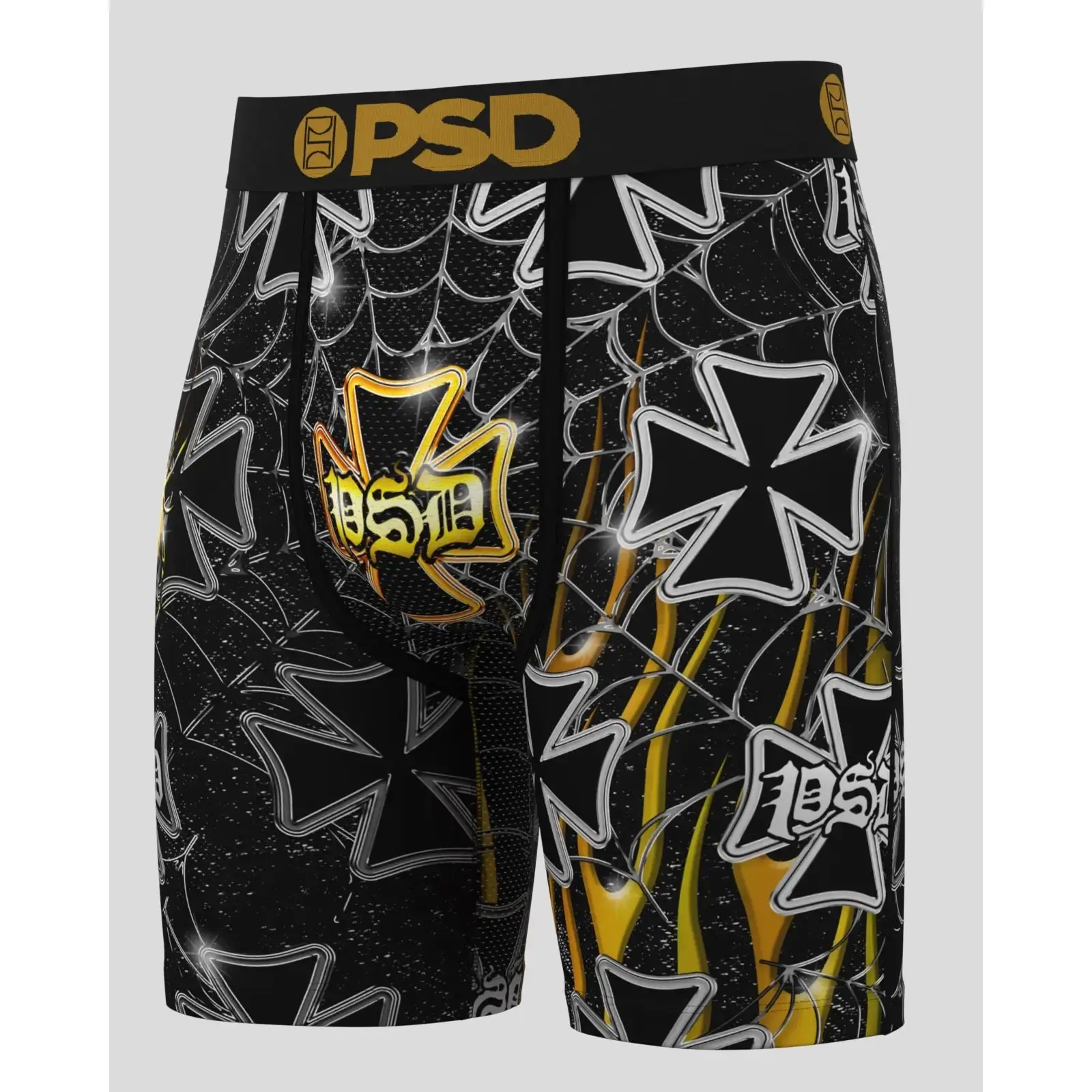 PSD Mens Golden Cross Boxer Brief - Standard Length 7 Inch Inseam, Soft and Breathable Poly Blend Fabric