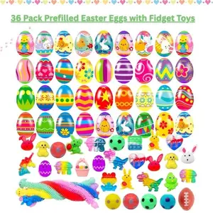 36 Pack Prefilled Easter Eggs with Fidget Toys – Bright Colorful Easter Eggs with Stress Toys Inside, Basket Stuffers for Kids & Toddlers, Party Favors, Egg Hunt Fillers