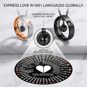 SereluneS Matching Couples Necklace & Ring  Promise Set - Stainless Steel Heart Pendant with I Love You in 100 Languages, Magic Oath of Courage & Protection Jewelry for Women Men, Anniversary Valentine’s Day Gift