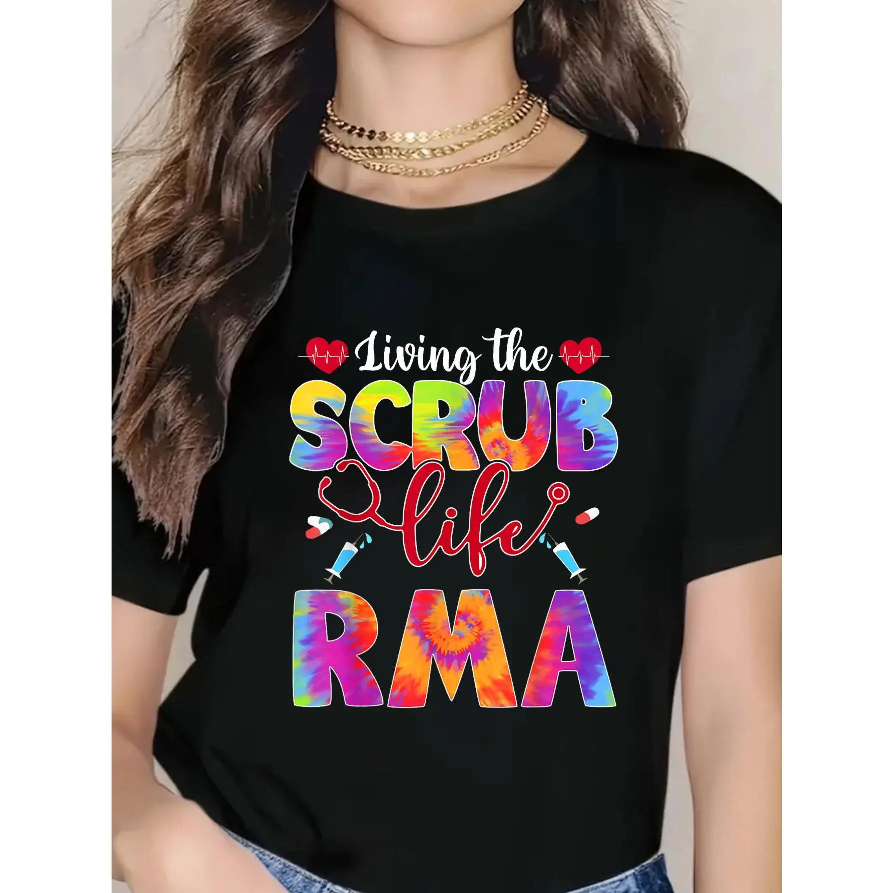 100% Cotton Unisex “Living The Scrub Life” Tie-Dye Hippie Medical Receptionist T-Shirt – Printed Short-Sleeve Crew-Neck Tee Top