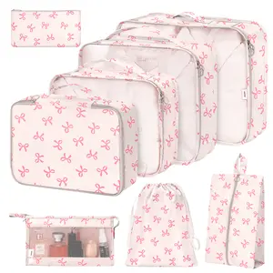 8 Set Packing Cubes for Suitcases with Shoe Cosmetics Clothing Accessories Bags for Travel Luggage Organizer Women Men Foldable Compression Bags
