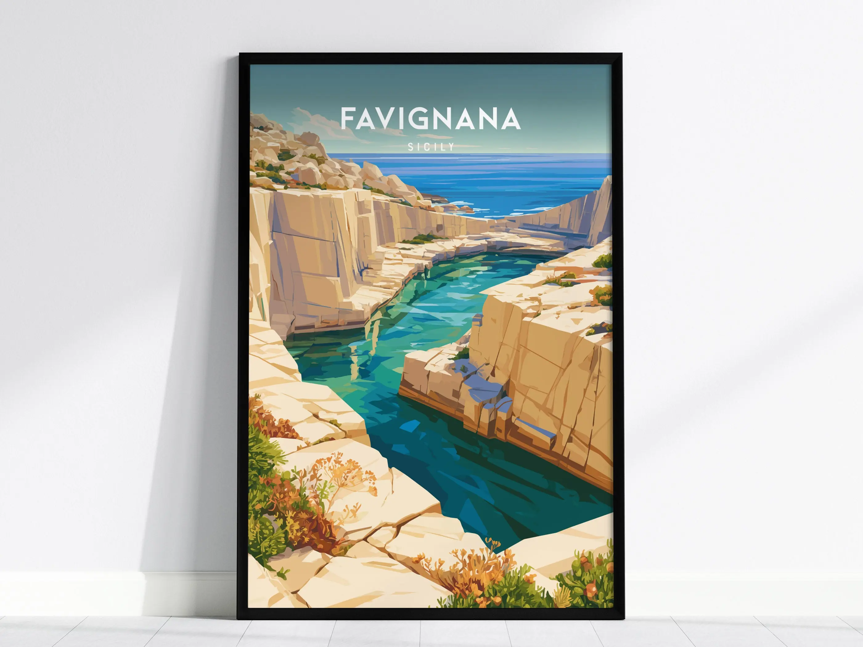 Favignana, Sicily Poster | Mediterranean Island Cove Travel Wall Art