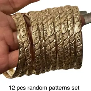 12 pcs  Patterns 22 k diamonds  cut Bangle Bracelets for Women Fashion Jewelry Accessories