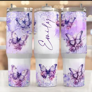 Butterfly Personzalized Tumbler - Floral Design with Butterfly Pattern - Ideal for Drinking - Three-Tier Container - Bottle, Drinkware Cup