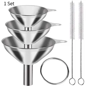 3Pcs Stainless Steel Funnel Set with Cleaning Brush, Mini Funnel Oil Funnel Wine Funnel, All-in-One Liquid Dispenser Kitchen Gadget, Cooking Utensils