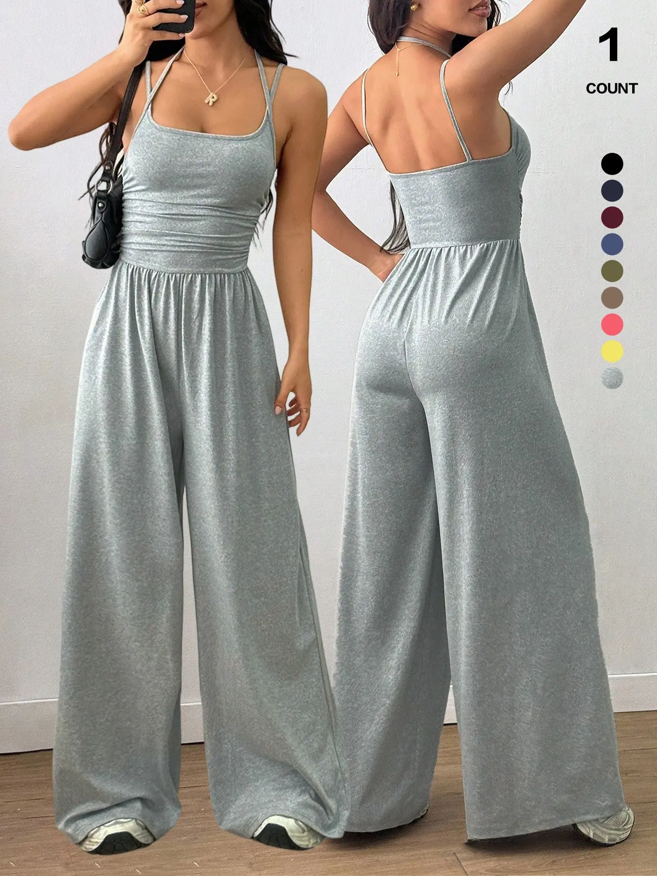 Sexy Casual Fit Sleeveless Jumpsuit Dress, Bohemian Style Solid Color, All Seasons Fashion, Perfect for Daily Wear Womenswear