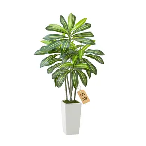 VEVOR Artificial Dracaena Tree 5 ft,  Fake Palm Tropical Plants with White Tall Planter, Faux Floor Silk Plant in Pot, Large Trees for Home Office Living Room Decor House Warming, Indoor Outdoor