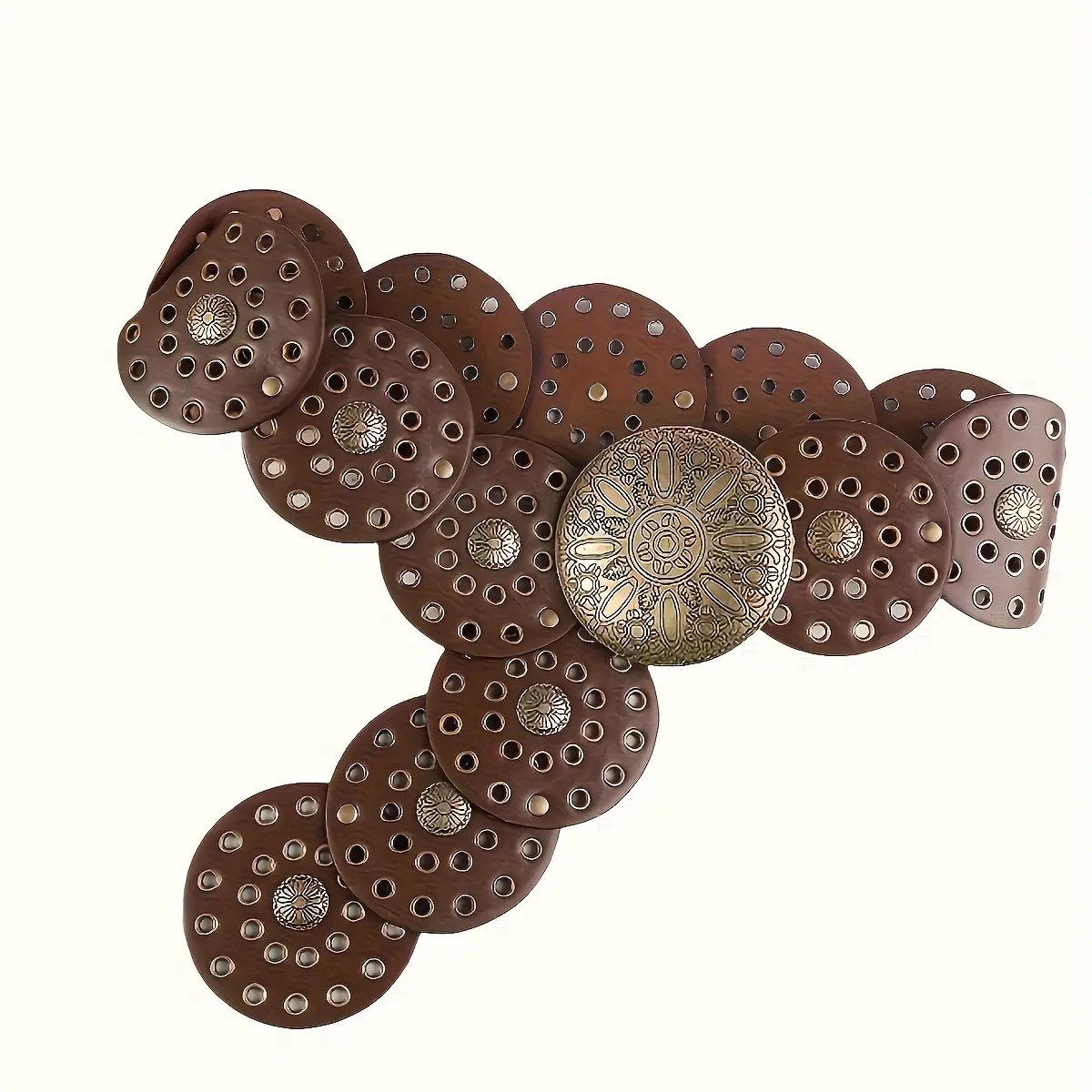 Women's Vintage Bohemian Western Belts - Handmade Carved Metal Round Buckle with Hole Design, Versatile All-Season Fashion Accessory for Casual, Party Use